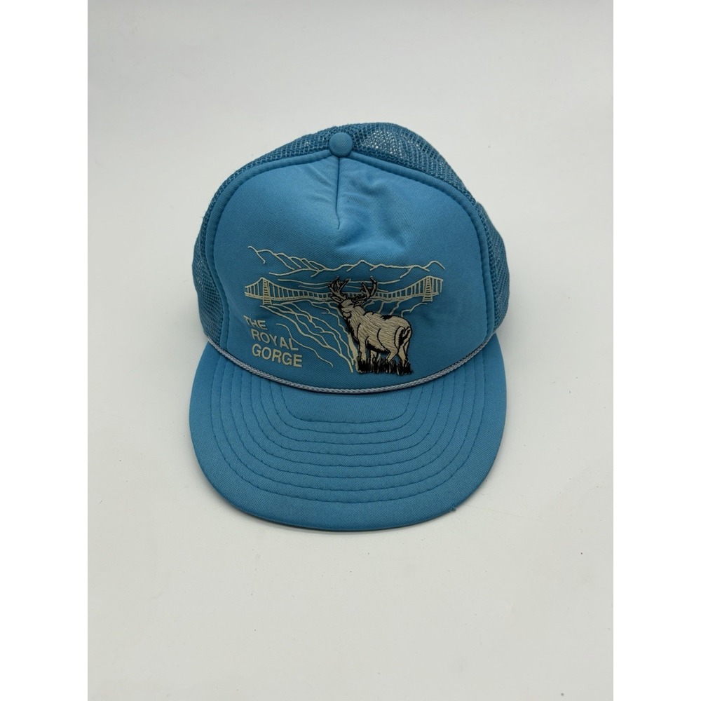 VTG Royal Gorge Blue Snapback Elk Bridge Print Braid Trucker Hat Cap